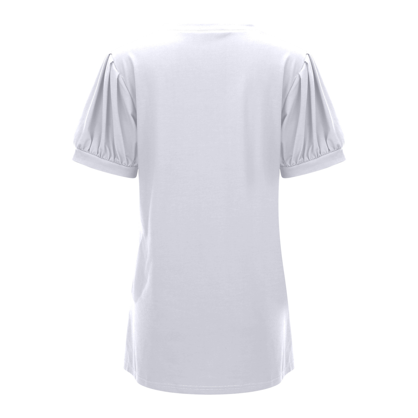 thumbnail image 5 of Camiseta holgada de manga corta y cuello en V para mujer: diseño con mangas abullonadas, cómoda mezcla de poliéster y spandex para uso informal, 5 of 8